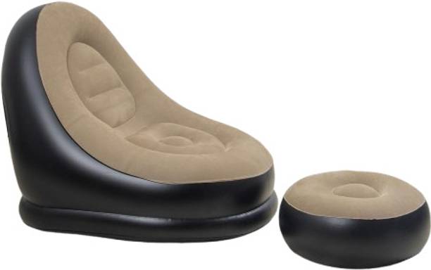 TRENDLER Cream Inflatable Sofa Chair with Footrest,Soft Flocked PVC Air Lounge Chair Sofa PVC 2 Seater Inflatable Sofa