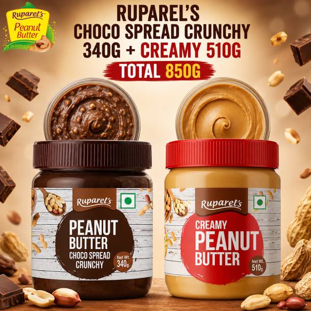 ruparel's PEANUT BUTTER CHOCO SPREAD CRUNCHY 340G & CREAMY 510G TOTAL