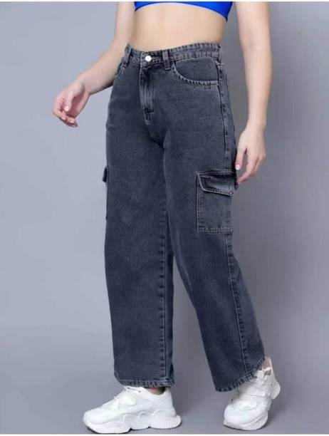 Women Flared High Rise Grey Jeans