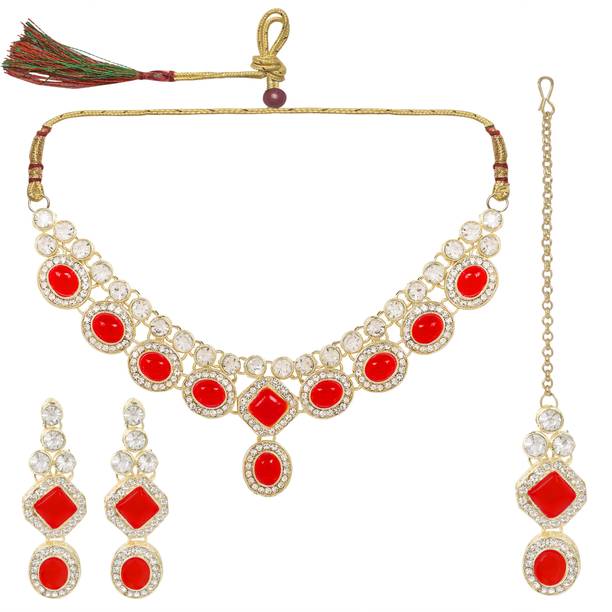 Zinc Gold-plated Red Jewel Set