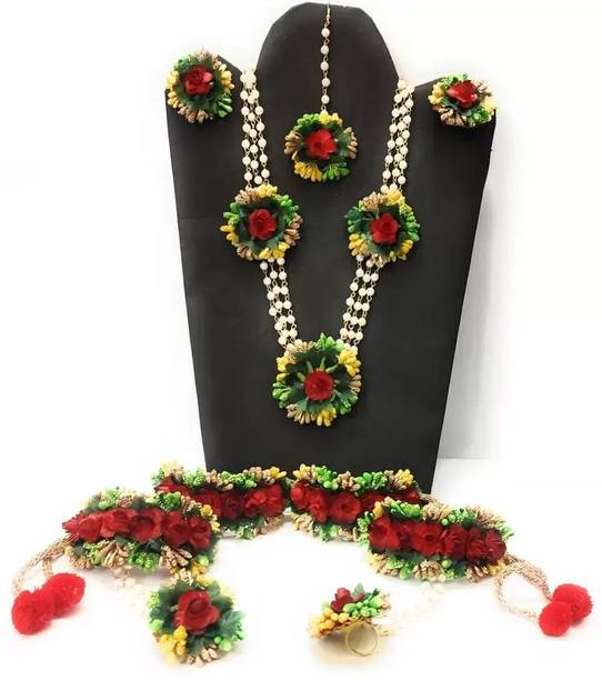 Paladiya Krafts Fabric, Paper Red, Yellow Jewellery Set