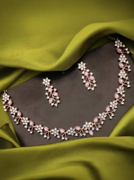Alloy Silver Pink Jewel Set