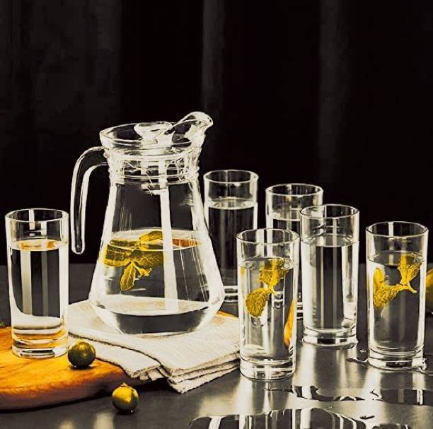 S1Store Round Jug 1.4 Litter And 6 Round Glass Set 240 Ml For Decoration Dining Table C Jug Glass Set