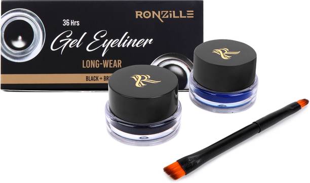 RONZILLE Gel Kajal & Cake Liner waterproof and smudge proof Black and Blue 6 g
