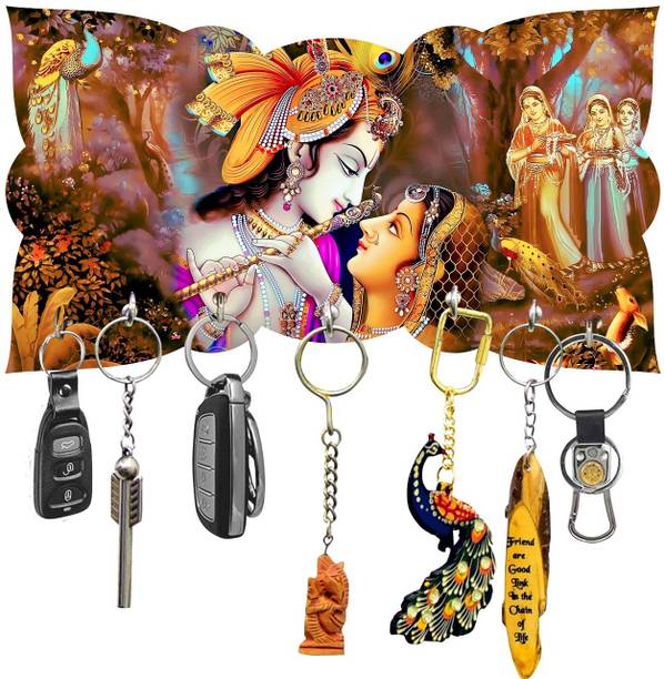 Harmoso Meditating Lord Buddha Multicolor 7 Hooks Wood Key Holder