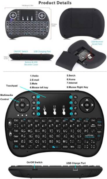 FRONY AJ_799A_MINI WIRELESS KEYBOARD COMPATIBLE WITH LAPTOPS/SMARTPHONES TV TOUCHPAD Wireless Handheld Multi-device Keyboard Compatible with Desktop, Laptop, Mac