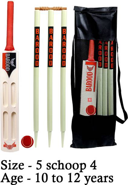 बारूद Cricket kit 1bat,1ball,1cover,2bails,3stumps Size 5 schoop 4 Age(10 to 12)years क्रिकेट किट