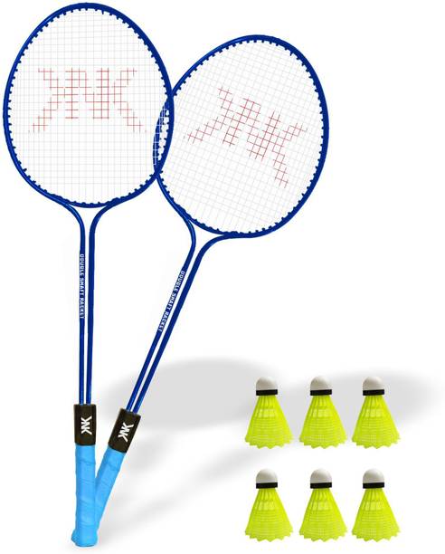KNK Badminton Racquet Set Of 2 Piece With 6 Piece With Nylon Shuttle Cock बैडमिंटन किट