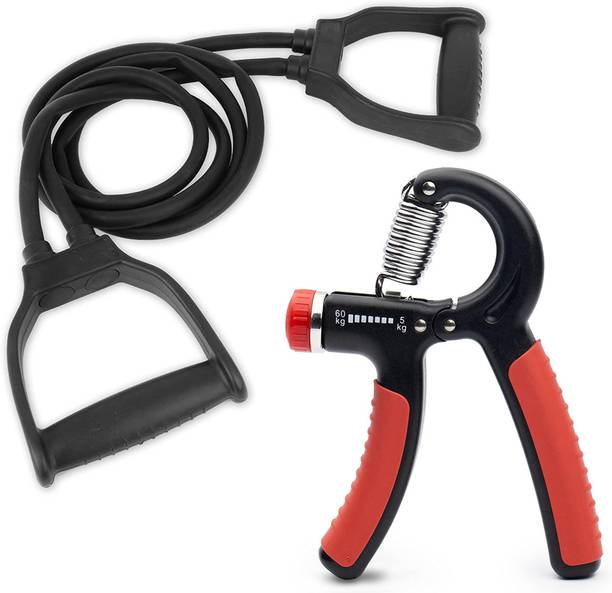 Fitnesstricks Double Toning Tube & Adjustable Hand Grip for Body Workout Equipment Fitness Accessory Kit Kit