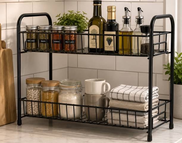 ZOOMPLUS Containers Kitchen Rack Iron 2 Tier Moveable Corner Shelf for Kitchen, Bathroom, Spice Rack