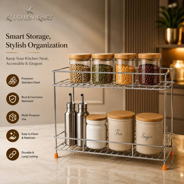 KITCHEN KART Containers Kitchen Rack Steel Stainless Steel Condiment set Holder|Masala Set Organizer