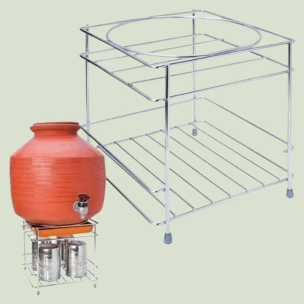 SteelHaven Matka Kitchen Rack Steel Functional Rack Design with Storage Shelves and Pot Area