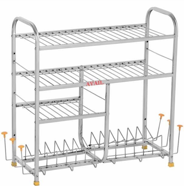 AVAIL Utensil Kitchen Rack Steel 4 Shelves Dish Rack | 24 x 24 Inch | Steel Kitchen Stand | Steel Storage Rack |