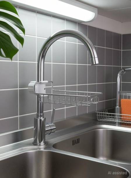 VRAJ CREATION Dish Drainer Kitchen Rack Steel Soap DIsh Stainless Steel Sink Caddy Organizer,Tap Organiser Clip Storage