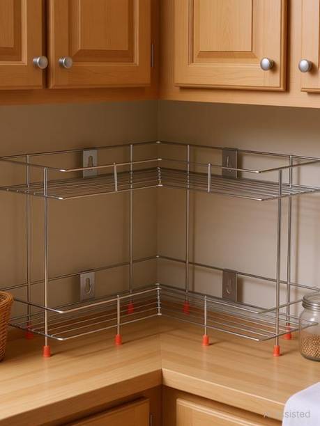 Toro Utensil Kitchen Rack Steel Stainless Steel L Corner Shape |Double Layer 2-Tier
