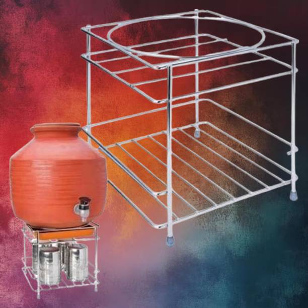 SteelHaven Matka Kitchen Rack Steel Multipurpose Organizer with Storage Shelves and Pot Base
