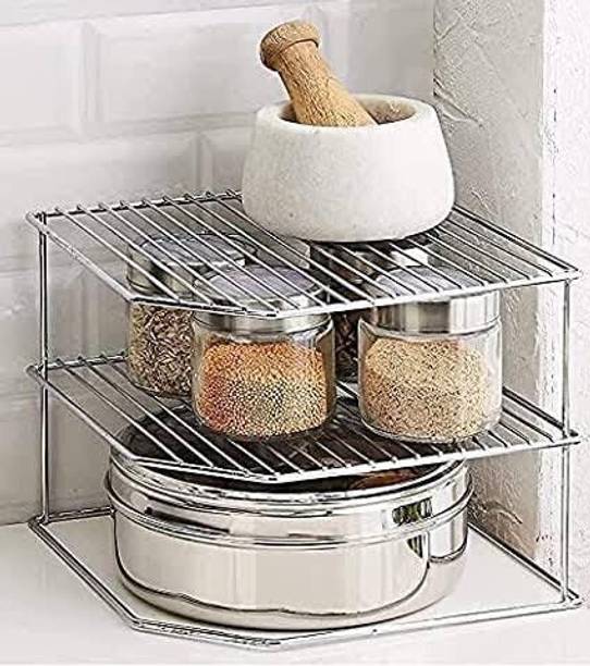 KPT Utensil Kitchen Rack Steel "Compact Stainless Steel Corner Rack – Stylish, Strong, and Space-Efficient"