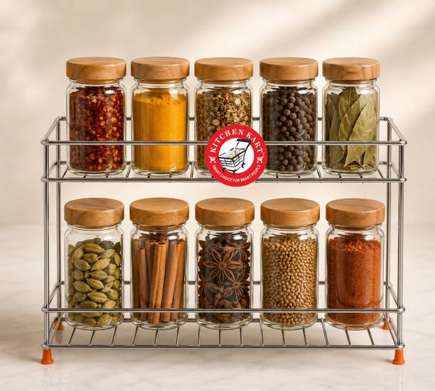 KITCHEN KART Containers Kitchen Rack Steel 2 Tier Spice Rack Organizer for Kitchen Counter, Jars, Bottles & Masala Storage