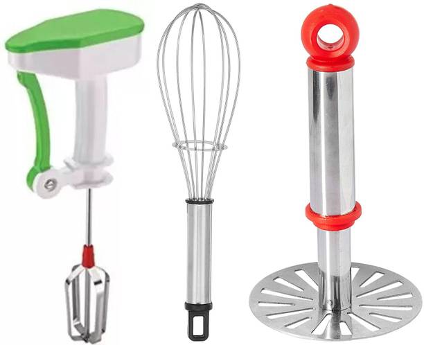 ओमोर्टेक्स Decent Combo For Smart Kitchen Power Free Hand Blender और स्टेनलेस स्टील व्हिस्क और मशर कॉम्बो (3 का पैक) बहुरंगी रसोई उपकरण सेट