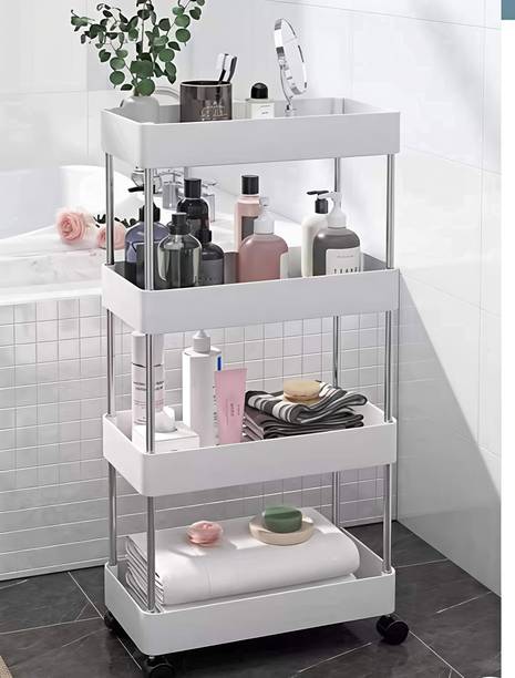 HomeQueen 4 Compartments Plastic Multi-Purpose Storage Organizer 4-Tier Rack Trolley