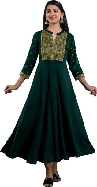 Women Embroidered Viscose Rayon Gown Kurta