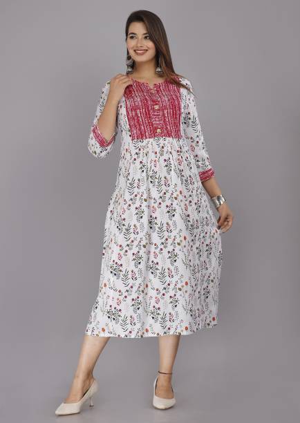 Women Floral Print Cotton Rayon Anarkali Kurta Price in India