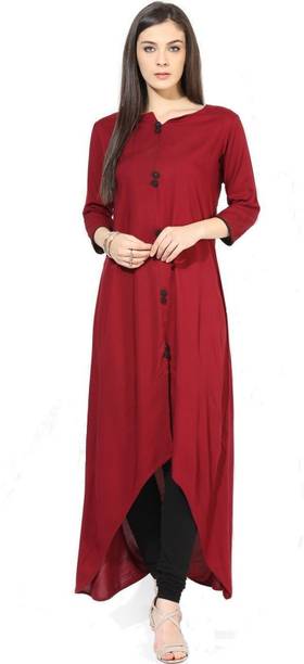 Women Solid Viscose Rayon Frontslit Kurta