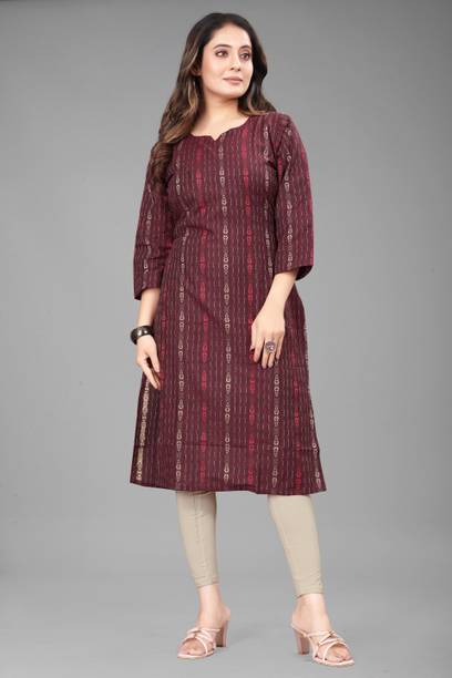 Women Woven Design Khadi Cotton Straight Kurta