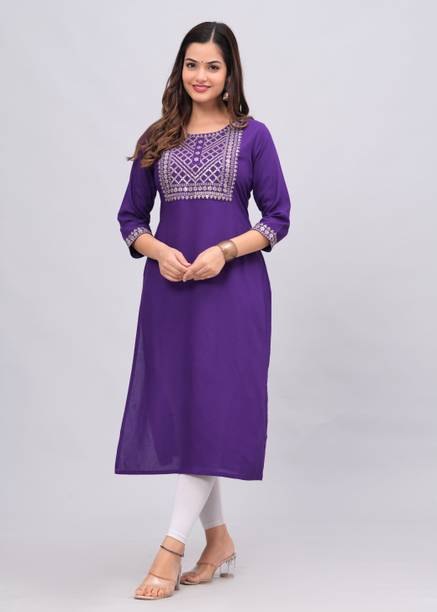 NEW4U Women Embroidered Viscose Rayon Straight Kurta