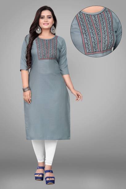 Women Embroidered Cotton Blend A-line Kurta Price in India