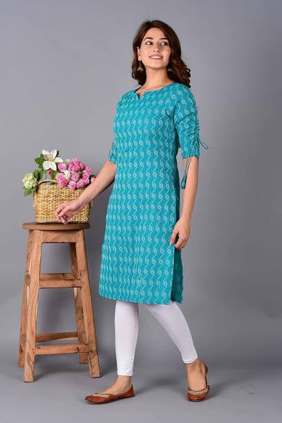 NORTIFASHION Women Printed Pure Cotton Straight Kurta (Blue)