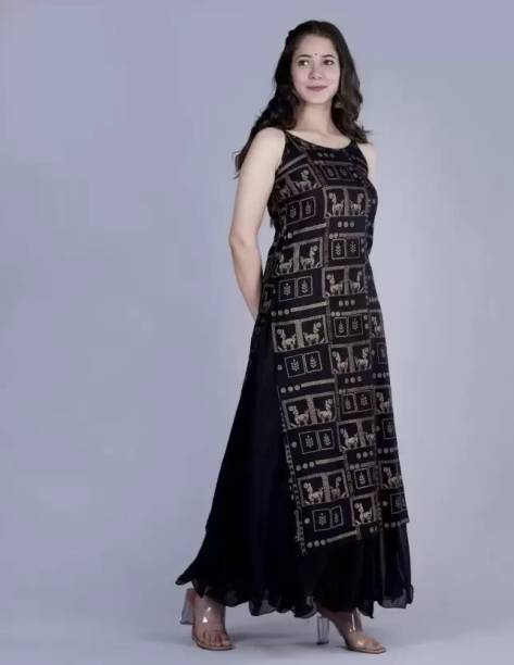 Women Ethnic Dress Black, Gold Dress Price in India