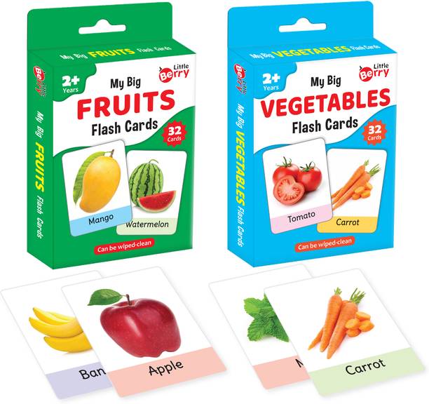 Little Berry Big Flash Cards for Kids (Set of 2): Fruits and Vegetables - 64 Cards