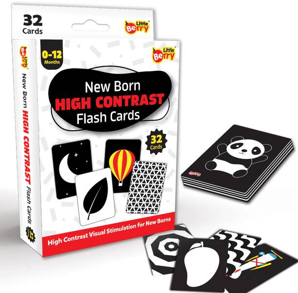 Little Berry Black & White Flash Cards for New Born Baby 0-18 Months - 32 High Contrast Cards