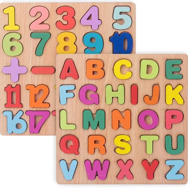 ZEQTOS Wooden 3D Capital Alphabets, Numbers, and Shapes Board Puzzle Toy for Kids