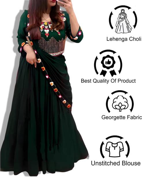New Pooja Embellished Semi Stitched Lehenga & Crop Top - Image 6