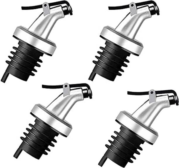 MOOZICO 4Pcs Pourer Oil Sprayer Cap LeakProof OliveOil Vinegar Dispenser Lid For Kitchen Steel, Silicone Bottle Stopper