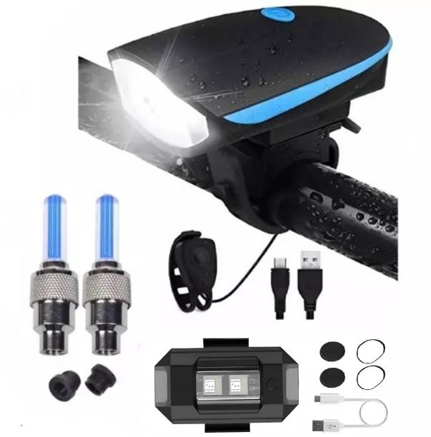 HAPPYRIDER Bicycle Combo Of Front Cycle Light Back Tail/Helmet Light And Tyre Valve Light LED Front Rear Light Combo