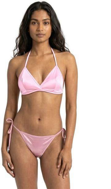 Varuja Bra & Panty Set Solid Pink Lingerie
