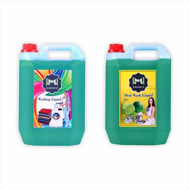 MIZZIWASH green Washing machine liquid detergent + green dish wash gel (5+5 ltr) Multi-Fragrance Liquid Detergent