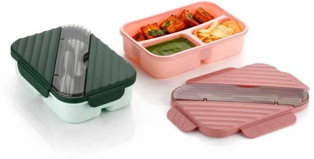 Battle jenga Premium 3-Compartment Lunch Box with Spoon & Fork | Leak-Resistant Lid 3 Containers Plastic School Lunch Box