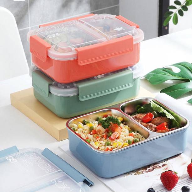 टेडेमी Stainless Steel Lunch Box Insulated 2 Food Compartment for School or Office, Leak Proof 2 कंटेनर लंच बॉक्स