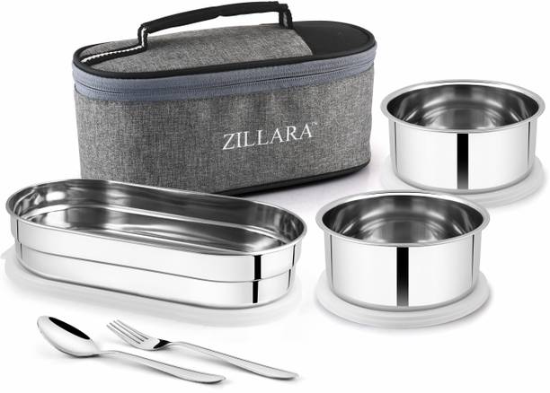 जिल्लारा Fresh Meal Pro Grey Lunch Box for Men & Women – Office, School, College 3 कंटेनर लंच बॉक्स