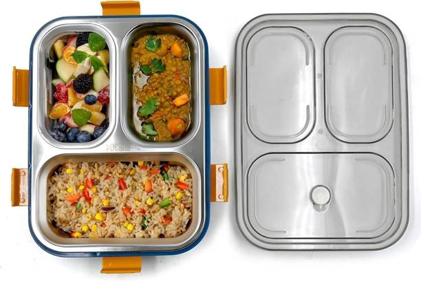 RBGIIT Stainless Steel with Chopstick & Spoon Lid Office Food 3 Containers Lunch Box