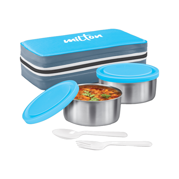 MILTON New Mini Lunch Insulated Tiffin with 2 280 ml Each, Cyan 2 Containers Sta