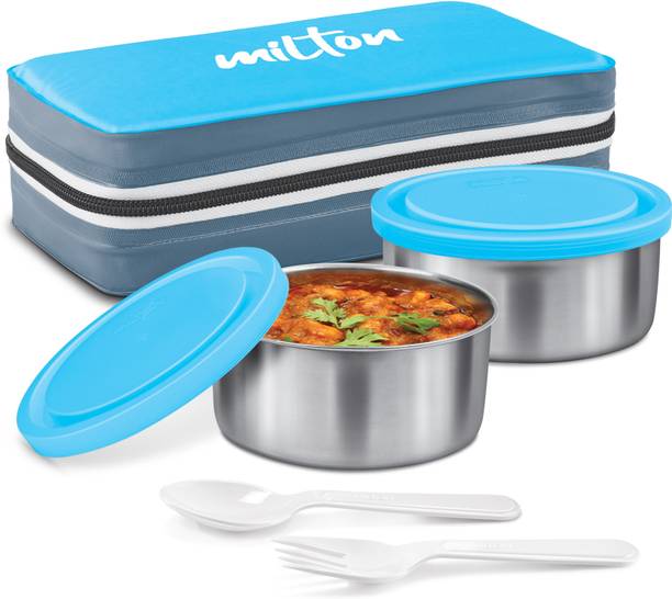 MILTON New Mini Lunch Insulated Tiffin with 2 280 ml Each, Cyan 2 Containers Stainless Steel Office Lunch Box