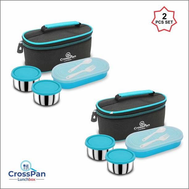 CrossPan Combo Double Decker Colour Blue 3 Containers Lunch Box
