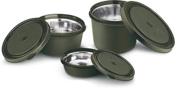 क्लासिक एसेंशियल्स Stainless Steel Microwave Safe Containers with Lids Lunch Box, 3 कंटेनर लंच बॉक्स