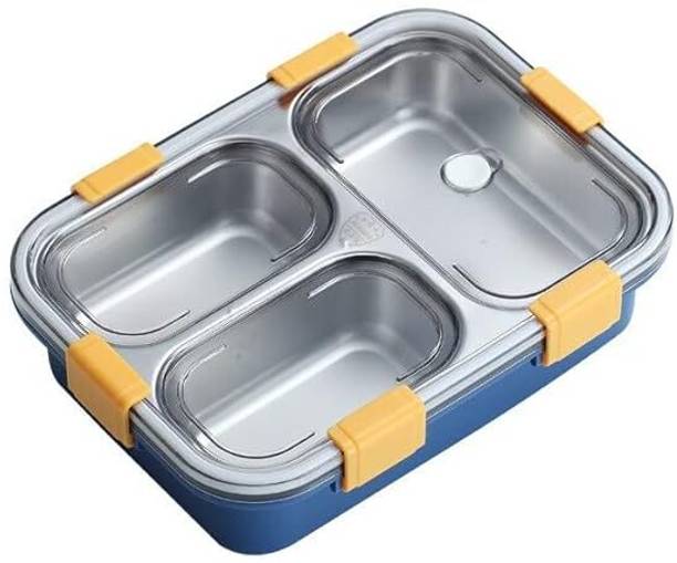 प्लिज़्ज़ो किचेनवेयर Sealed Leak Proof Stainless Steel Lunch Box For Kid's & Adult office Men & Women 3 कंटेनर लंच बॉक्स