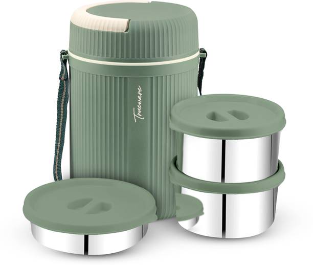 Trueware GRUB 2 Insulated Hot Lunch Box With 2 SS Container 300 ML & 1 SS Container 200ML 3 Containers Stainless Steel, Plastic Office Lunch Box